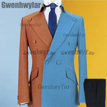 Мужские костюмы-двойки Gwenhwyfar, Формальный Приталенный деловой комплект для свадебного званого ужина, Повседневный костюм (Куртка + брюки) Изображение