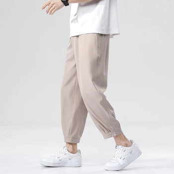 Летние мужские брюки 2023 Ice Silk, крутые Тонкие Мягкие модные повседневные брюки, дышащие Свободные прямые брюки, уличная мужская одежда Изображение