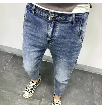 Модные мужские Джинсы 2023 Года, Повседневные джинсовые брюки уличного цвета, Высококачественные Весенне-летние Мужские Эластичные брюки в стиле хип-хоп, Облегающие брюки Изображение