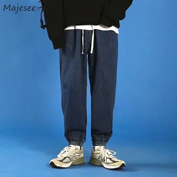 Мужские джинсы-шаровары на шнурках, японская мода, студенты, подростки, универсальные повседневные брюки, мужская мешковатая уличная одежда, популярный дизайн BF Изображение