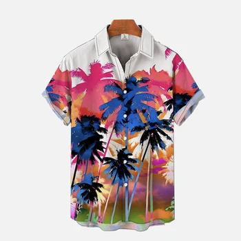 Гавайский курорт, летний приморский город, крутая новая модная мужская рубашка с коротким рукавом, мужская культурная рубашка с 3D принтом, верхняя рубашка на пуговицах Изображение