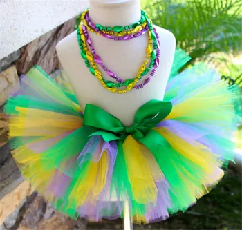 Разноцветные юбки-пачки для девочек, детские пышные фатиновые юбки ручной работы, балетные нижние юбки с бантом из ленты, юбка для детского праздничного костюма Изображение