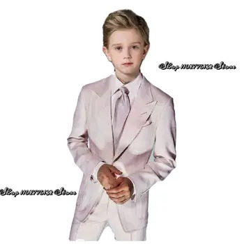 Детский костюм, белое вечернее пальто в стиле ретро для мальчиков, Свадебные детские блейзеры, костюмы, смокинг оптом, 2 шт., куртка + брюки + галстук-бабочка Изображение