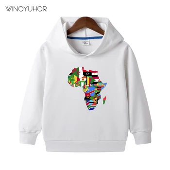 Флаг стран Африки Карта Толстовки с капюшоном афроамериканский бренд одежды для маленьких мальчиков Свободные топы Пуловеры для маленьких девочек Забавная уличная одежда Изображение