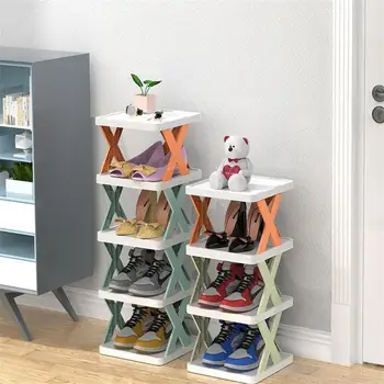 2-9-слойный штабелируемый стеллаж для обуви, простой в сборке органайзер для обуви и хранения, пластиковые шкафы для обуви, компактная полка для обуви в шкафу Изображение