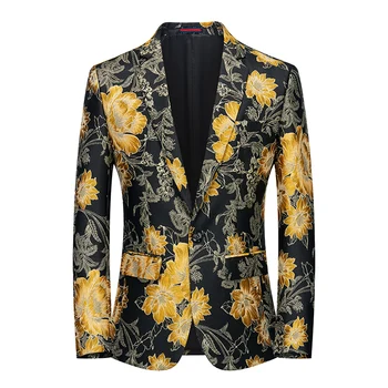 Мужской пиджак от элитного бренда, блейзер, тонкий деловой повседневный мужской пиджак с принтом в стиле барокко, праздничное платье, пиджак для вечеринки Изображение