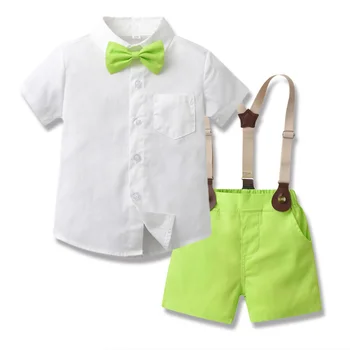 Летний комплект для мальчика, новые модные комплекты хлопковых белых рубашек, красивая однотонная удобная детская одежда Изображение