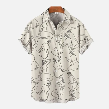 Простой белый мужской топ с сексуальной спинкой 3D Fine Orint, летний повседневный топ в старинном стиле, новая модная мужская рубашка с короткими рукавами Изображение