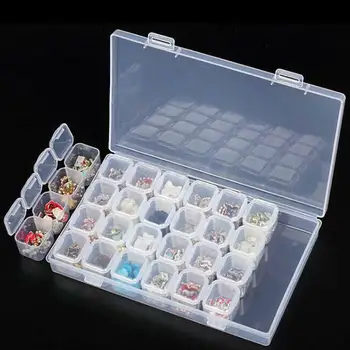 Круглая прозрачная пластиковая коробка с 28 ячейками, контейнер для хранения ювелирных изделий, органайзер для рукоделия, круглые ювелирные изделия, прозрачный, сплошной Цвет, белый, для хранения Изображение