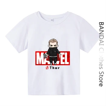 Новый комплект детской футболки с супергероем Disney Marvel Тором, летняя одежда для маленьких мальчиков, Топы для девочек, Мужские и женские футболки Miniso Sanrio Изображение