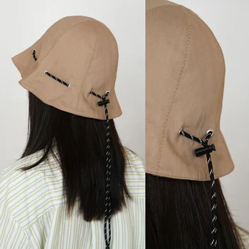 Женская прочная рыбацкая шляпа с завязками, прямая складная сумка для хранения через плечо, японская солнцезащитная шляпа Изображение