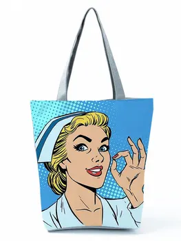 Новые трендовые сумки с принтом медсестры, классические женские сумки через плечо на молнии, горячая распродажа, сумка-тоут, портативная сумка для магазина большой емкости Изображение