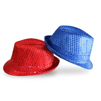 Джазовая кепка с блестками и светодиодной подсветкой для взрослых танцевальных шоу в стиле хип-хоп, джазовая шляпа, светящиеся в темноте костюмы из фетровой шляпы, сценический реквизит Изображение