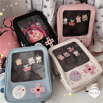 Женские сумки Sweet Lolita, рюкзак, Милый Прозрачный карман, сумочка через плечо в японском стиле, сумка для японского колледжа Изображение