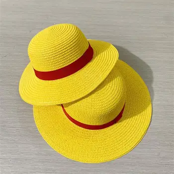 Желтая соломенная шляпа Анимация представления Аксессуары для косплея Шляпа Летняя Шляпа от Солнца Соломенные шляпы от солнца для женщин И мужчин Изображение