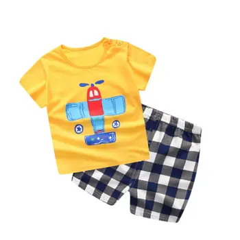 Жилет-шорты для мальчиков Летний комплект жилета с принтом для новорожденных хлопчатобумажная дышащая детская одежда одежда для мальчиков комплект одежды для мальчиков с милым мультфильмом Изображение