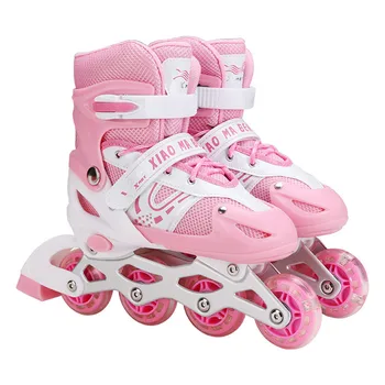 Регулируемые роликовые коньки для девочек со светящимися колесами, коньки для начинающих, забавные мигающие роликовые коньки для детей, мальчиков и девочек Изображение