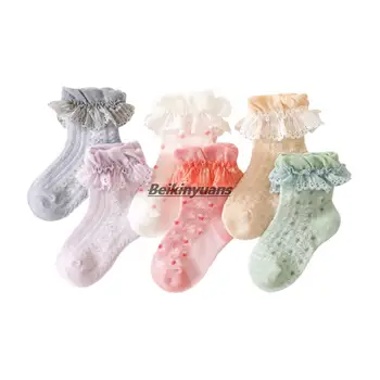 Новые летние носки для девочек, тонкие сетчатые серебристые кружевные чулки, носки для маленьких принцесс, хлопчатобумажные носки для девочек Изображение