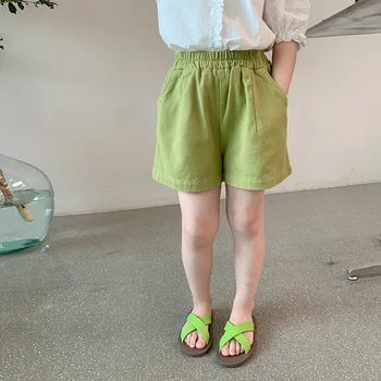 deer jonmi 2022 Летние однотонные шорты для малышей, повседневные шорты унисекс в корейском стиле, 4 цвета Изображение