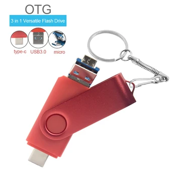OTG USB Флэш-накопитель 3.0 Флеш-накопитель 64 гб 32 гб 16 гб Флешка 3 в 1 Micro 128 ГБ 256 ГБ Usb-накопитель для Android смартфона / Type-C / ПК Изображение