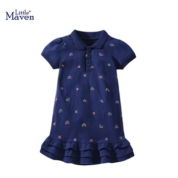 Little maven/ платье для девочек Rainbow для детей, платья с отложным воротником для девочек, повседневный школьный костюм для детей 7 лет, детская одежда Изображение