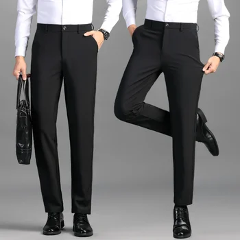 Весенне-осенние мужские костюмные брюки, тонкие Деловые офисные эластичные с высокой талией, Черные, серые Классические Корейские брюки, мужские Большие размеры Z40 Изображение