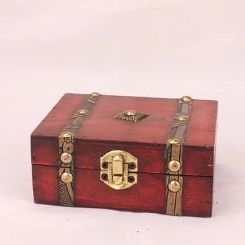 Роскошная деревянная коробка Винтажные коробки для хранения ювелирных изделий ручной работы, чая с мини-металлическим замком, для хранения подарочной упаковки, органайзера для украшения коробки Изображение