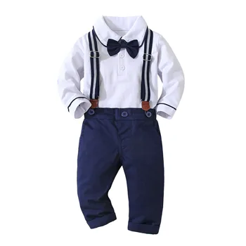 Одежда для новорожденных мальчиков Осенний комплект одежды для маленьких мальчиков Комбинезон с галстуком + комбинезон из 2 предметов Комплект одежды для маленьких мальчиков Джентльменская одежда Изображение