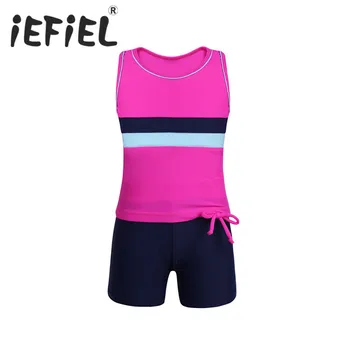 IEFiEL Комплект летних купальников-танкини для девочек из 2 предметов, топы с плавками, купальный костюм, спортивная одежда для плавания, серфинга и отдыха Изображение