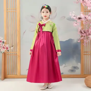 Креативное детское Корейское платье Ханбок Для учащихся начальной школы, Корейский костюм для выступления, костюм для фотосъемки, костюм LE518 Изображение