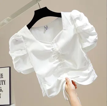 2023, Хлопковая модная летняя блузка для девочек в корейском стиле для девочек 3-12 лет E754 Изображение