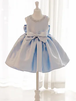 Голубое свадебное платье для девочки в цветочек Модное детское платье принцессы Платье-пончо для девочки на день рождения Платье для выступления на фортепиано Изображение